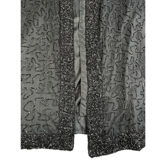 Silk Beaded Evening Jacket Women's Large Black Jet Beads Formal Cocktail Luxury - Picture 5 of 10